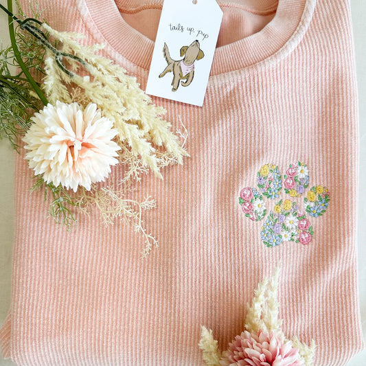 Soft Pink Floral Paw Crewneck